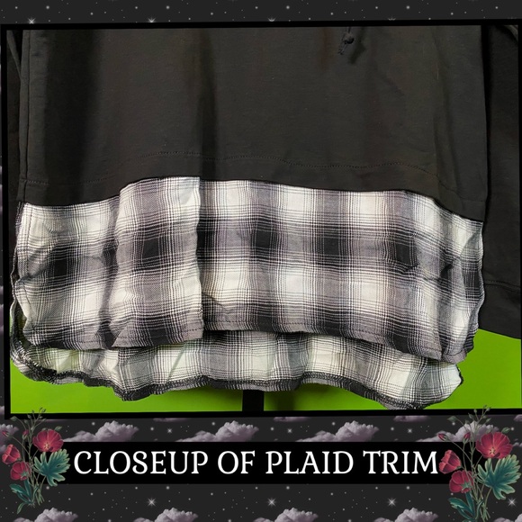 M  NWT BLACK & PLAID TRIM HOODIE/HOODED TUNIC COTTON POLYESTER BLEND - ANNABELLE - Picture 7 of 13